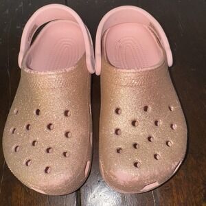 Crocs Classic Glitter Clogs Girls 2 Pink Sparkle Slip On Shoes